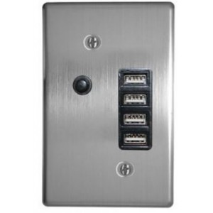 4X USB 5V Outlet 2X2100MA 4X2 with Silver Steel Cover Plate