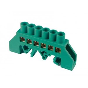 6 Way Green Din Mount Brass Terminal Bar Insulated 8X12 25MM