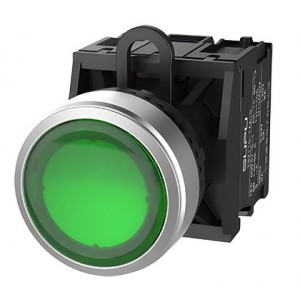 22mm Green Flush Latching Push Button with 1 N/O Contact