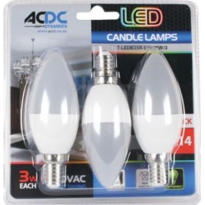 Warm White LED Candle Lamp 3W E14 - 3 Pack (230VAC)