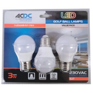 230VAC Warm White LED Lamp 3W E27 3-Pack