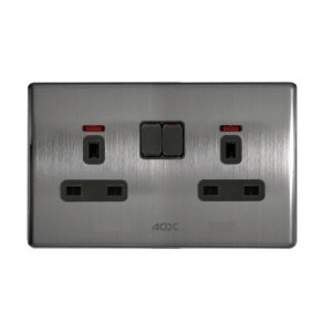Double British Switched Socket 13A Stainless Steel For 6X3 Box
