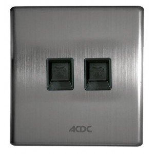 Double RJ11 4 Pin Telephone Socket S/Steel for 3x3 Box
