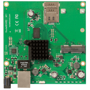 MikroTik RouterBOARD M11G with 1 Gigabit LAN  1 MiniPCI-e  1 Sim slot  PoE in and RouterOS L4