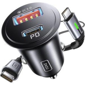 INIU 60W Car Charger with 100W USB-C Cable | PD3.0- 2-Port- Metal Alloy
