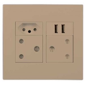 Orion 4x4 Champagne Pre-Insert Socket with 2x SA 16A- N-Type 16A- and 2x USB