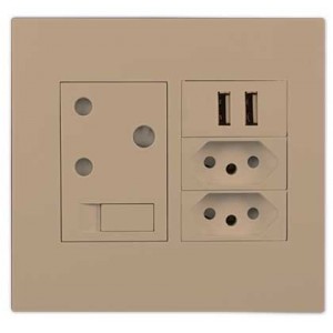 Orion Champagne 4x4 Pre-Assembled 16A Switched Socket with 2XN-Type and USB