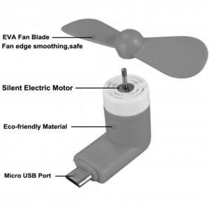 Portable Micro USB Fan (works with most Smart Phones with Micro USB) - Black