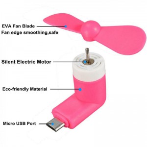 Portable Micro USB Fan (works with most Smart Phones with Micro USB) - Pink