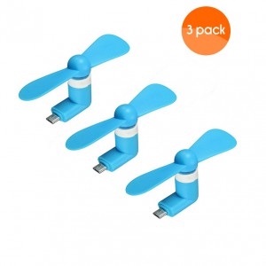 Portable Micro USB Fan (works with most Smart Phones with Micro USB) - Blue (3 Pack)