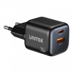 UNITEK P1128A ZENO 20W 2-PORT GAN WALL CHARGER - 1× USB TYPE-C- 1× USB TYPE-A