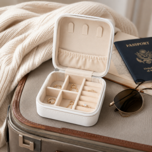 Amara Compact JewelryTravel Case - Fine Living - White