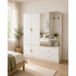 Kingsley 4 Door &amp; 2 Drawer with Display Wardrobe - White - Finery