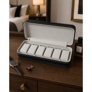 Timora Finery 6-Slot Leather Zipper Watch Case