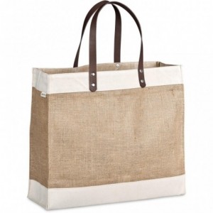 Okiyo Reza Jute &amp; Cotton Tote with Leather Handles