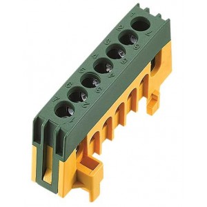 7 Way Green and Yellow Din Mount Terminal Bar Insulated 6X9 16MM