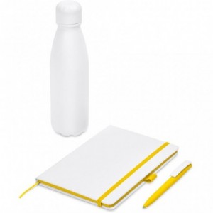 Stephens Kraft Gift Set with Bottle- Notebook &amp; Pen - Yellow