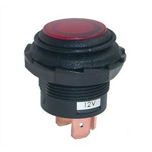 B1317-RD Waterproof Round Latching Push Button Switch - Red LED (22mm)
