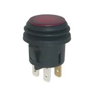 B1315-RD Round Latching Push Button Switch - Red Neon Illumination