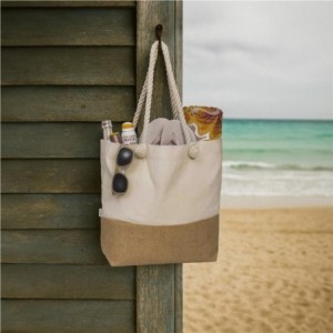 Okiyo Suna Laminated Jute &amp; Cotton Beach Bag - 30 x 14.5 x 35cm