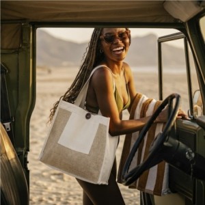 Okiyo Hikari Jute &amp; Cotton Tote Bag - 40 x 15 x 34 cm