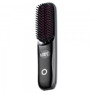 Cordless Portable Hair Straightening Brush &amp; Curler 2-in-1