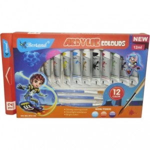 Bertand 12 x 12ml Acrylic Paint Set with 3 Brushes and Palette