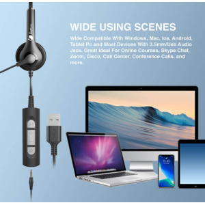 Earbay On-Ear Headset USB Headset with Microphone Noise Canceling