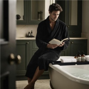 Serendipio Langham Mens Coral Fleece Bathrobe - Black L/XL