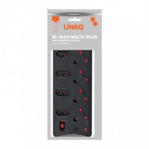 LinkQnet 10-Port Multiplug with Surge Protection and 3m Cable - Black