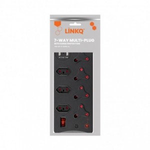 LinkQnet 7-Port Multiplug with Surge Protection and USB Charging - Black