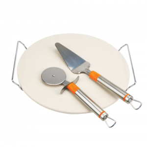 Pizza stone with handle & cutter