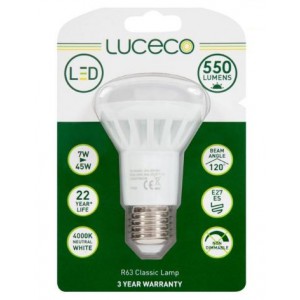 Luceco R63- 1PC BLISTER- E27- 7W- 550LM- WARM WHITE- 2700K- 25 000HRS- NON-DIM- LED LAMP