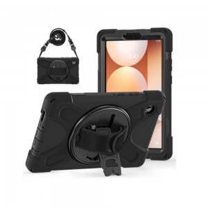 Rugged Case with Shoulder Strap and Stand for Galaxy Tab A11 (SM-X133/X135) Shockproof- Hand Strap- Kickstand and 360° Rotation - Black