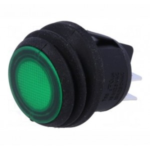Round Rocker Switch 240VAC Green DPST Illuminated B1322-GREEN