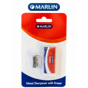 Marlin Metal Sharpener 1 Hole and Eraser 60 x 20 x 10mm Combo Single Pack