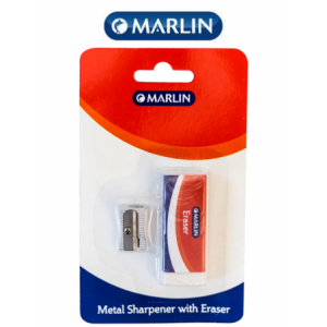 Marlin Metal Sharpener 1 Hole and Eraser 60 x 20 x 10mm Combo Single Pack