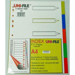Uni-File A4 File Divider Plastic Tab1-5