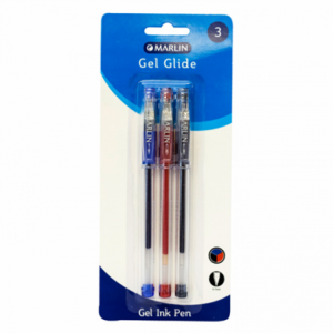 Marlin Gel Glide Gel Ink Pens Assorted Colours: Blue- Black- Red ( Pack of 3 )