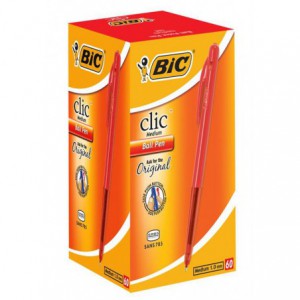 Bic Clic Red Medium Ballpoint Pen with Retractable Side Push Button