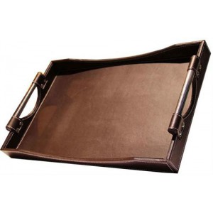 Totally Large Leather Tray - Brown