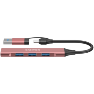 Canyon DS-02 4-in-1 USB-A and USB-C Hub - Pink