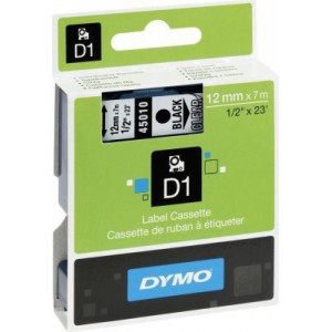 Dymo D1 Standard 12mm x 7m Black on Clear Label Cassette