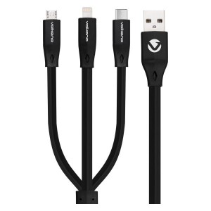 Volkano Slim Series Flat PVC 3 in 1 (Type-C / Lightning / Micro) Cable 1m - Black