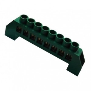 Earth Bar Terminal Insulated 100A 8-Pole Green Panel Mount
