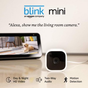 Blink Mini Compact Indoor Plug-in Smart Security Camera 1080 HD with Motion Detection and Night Vision (Works with Alexa)