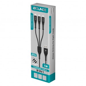 Bounce Cord Series 3 in 1 Charge Cable - Black