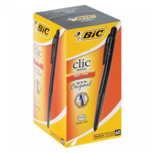 Bic Clic Medium Ballpoint Pen with Retractable Side Push Button-Black