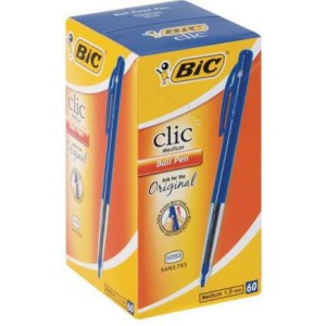 Bic Clic Medium Ballpoint Pen with Retractable Side Push Button - Blue