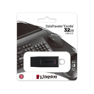 Kingston DataTraveler Exodia 32GB USB 3.2 Flash Drive (Black/Grey Loop Attach to Key Rings)
